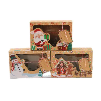 

New Kraft Paper Christmas Large Gift Box With Clear Window Cake Candy Cookies Treats Packing Boxes Christmas Decoration Supplies