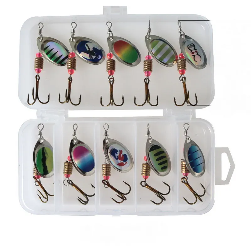 

Boxed Mixed Rotating Spoon Fishing Lures Spinner Artificial Sequins Baits For Bass Trout Pike