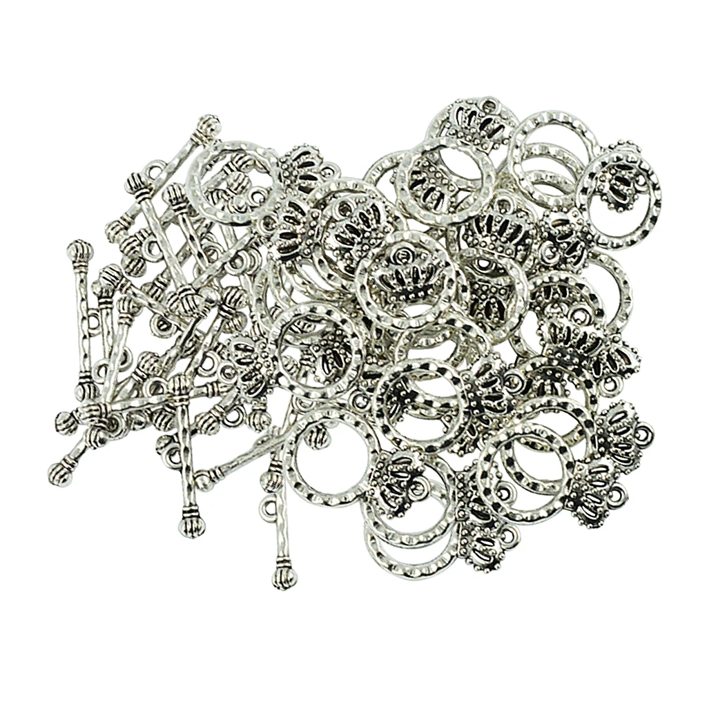 30 Sets Crown Clasp Connector Beads Crown Bar Shaped OT Toggle Clasps For Bracelets DIY Handmade Craft