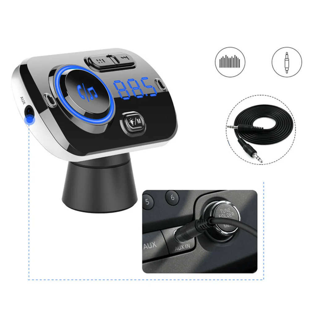 

Car Kit MP3 Player Car Handsfree Wireless Bluetooth FM Transmitter Dual USB QC3.0 Fast Charger Atmosphere Lights