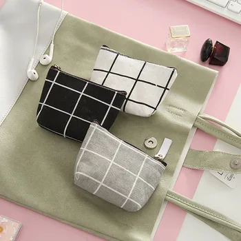 

New Women Kids Canvas Coin Purse Floral Plaid Zipper Pouch Small Wallet Children Female Key Card Holder Mini Money Bag Gift