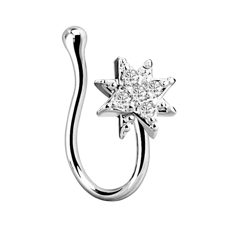 Fashion Crystal Nose Ring Indian Flower Nose Stud Hoop Septum Clicker Piercing Nose Clip Rings Body Piercing Jewelry