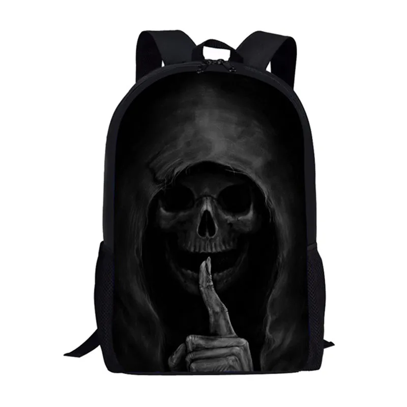 Mochila escolar con estampado 3D de calavera Funk para niños y niñas, morral escolar informal de 16 pulgadas en color negro