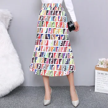 

2020 Summer Printing Cartoon Letter Pattern High Street Europen Style Women Skirts Party Holiday High Elastic