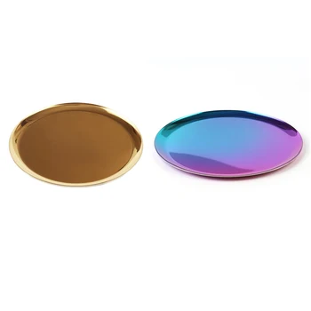 

Stainless Steel Tableware Plate Food Container Salad Dessert Fruit Services Dish Steak Round Dessert Tray
