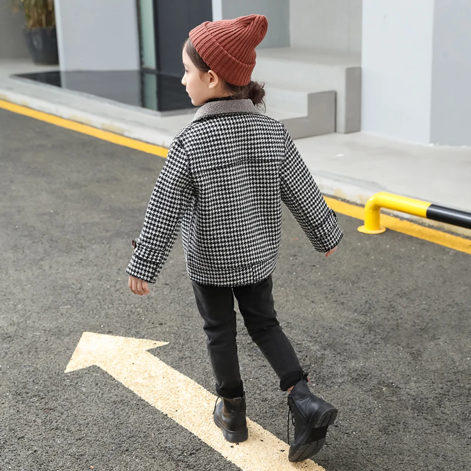 Girls Coat Fashion Plaid Girls Coats Long Sleeve Velvet Outerwear Girl Boy Fall Winter Children's Clothes For Girls 6 8 10 12 14