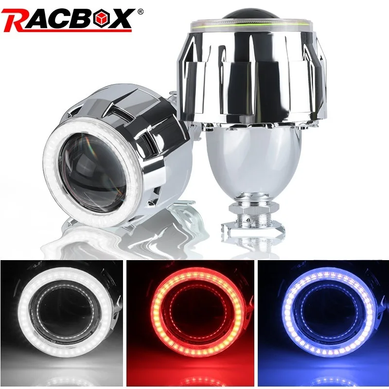 Angel eye Lens 2.5 inch HID Bi-xenon Projector Lenses Retrofit H7 H4 Car Headlight Assembly White Red Blue Led eyes | Автомобили и