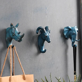

European decorative hook creative three-dimensional wall pendant animal head key clothes coat crook free punching YHJ031116