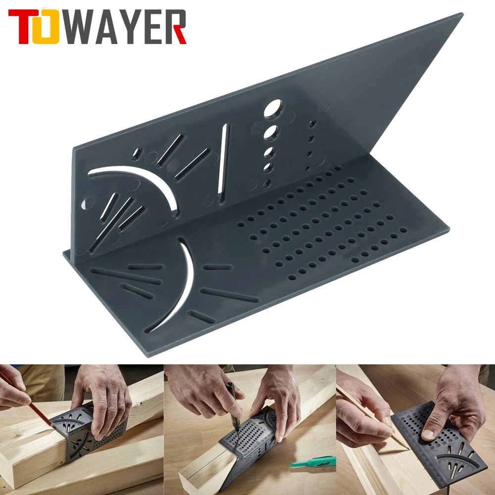 Towelyer-Regla de trabajo de madera, medidor de ángulo de inglete 3D, herramienta de medida de tamaño cuadrado, bolígrafo, calibrador de medición, herramienta de carpintero