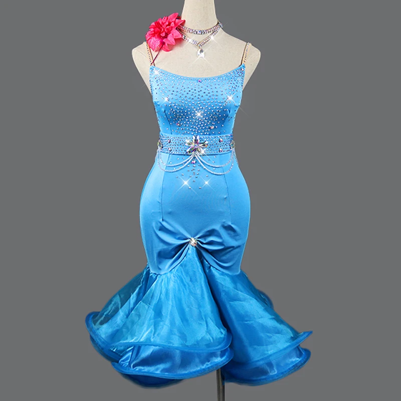 New Latin Dance Costume Competition Dress Female Adult Customized Professional Dancing Dress Pleated Latin Dance Skirt
