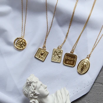 

Old Coin Necklace 925 Silver Choker Kolye Gold Pendant Charm Minimalism Vintage Boho Bijoux Femme Collier Necklace Women Jewelry