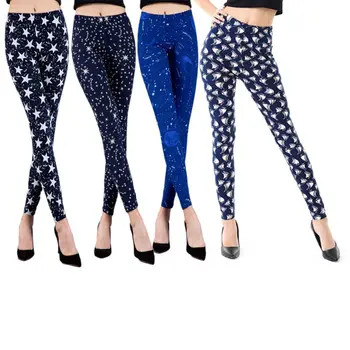 

Women Mid Rise Universe Star Sailboat Printed Stretchy Milk Fiber Pencil Tights Ankle Length Casual Sport Workout Pant