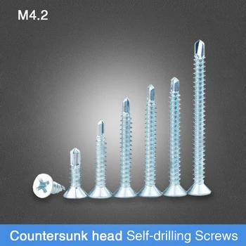 

M4.2 Cross Recessed Countersunk Flat Head Self-tapping Screws Blue White Zinc Flat Head Drill Tail Swallowtail Screw