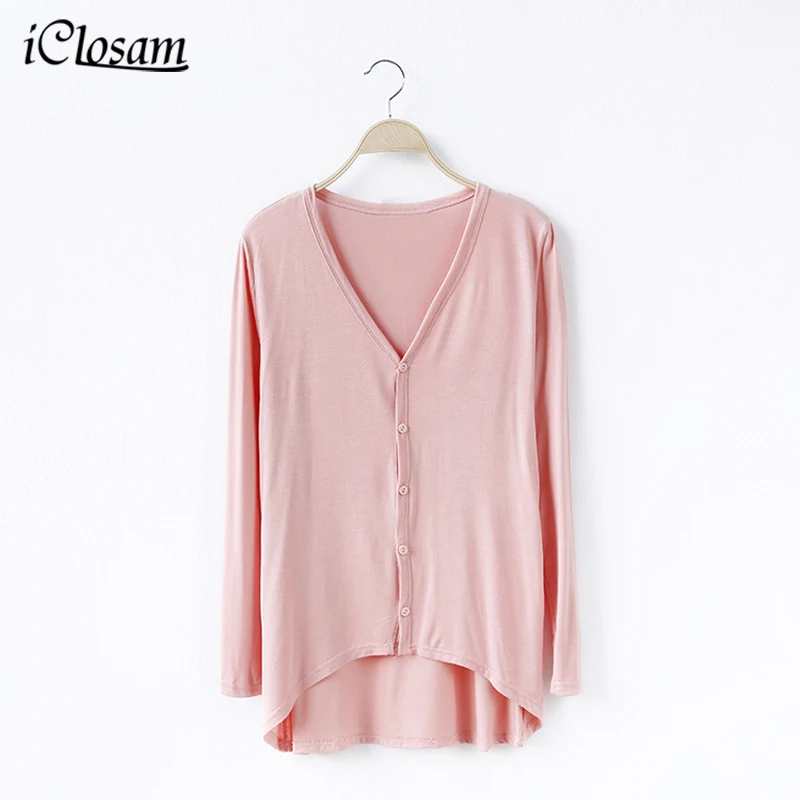 

iClosam 2019 Spring Pink Women Cardigan Sweater Solid Candy Color Long Sleeve Outerwear Casual Modal Kardigan Female Jacket