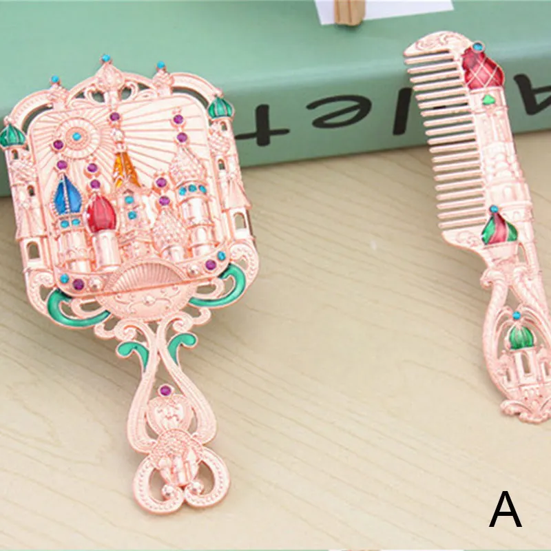 

Vintage Mirror Comb Set Makeup Vanity Desk Kit Mini Handheld Mirror Retro Palace OA66