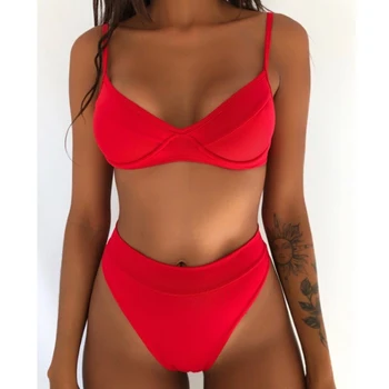 Sommer Bikini Rot Bademode Push-Up Badeanzug 1