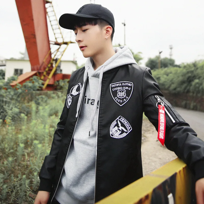 

Spring And Autumn New Style Men Baseball Collar Embroidery Japanese-style Popular Brand Flight PU Leather Coat Youth Versatile F