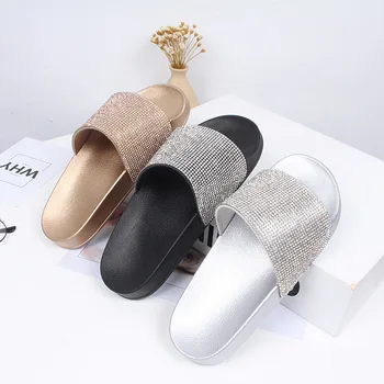 

Rhinestone Women Slippers Flip Flops Summer Slides Women Shoes Crystal Diamond Bling Beach Slides Sandals Casual Shoes Slip On