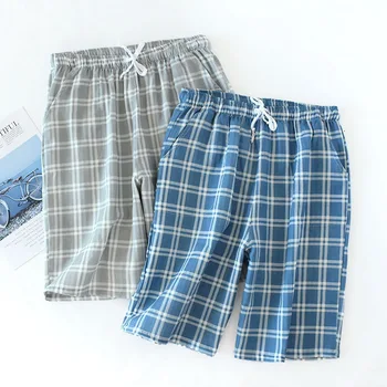 

CALOFE 2020 Spring Men Cotton sleep bottoms Short Pants Loosen plus size nighty trousers sleepwear pyjama Male Plaid pajama pant