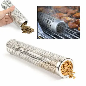 

6''/ 12'' Pellet Smoker Tube BBQ Stainless Steel Perforated Mesh Smoker Tube Filter Gadget Hot Cold Smoking/A