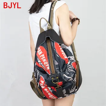 

2020 New Women Backpack Shoulder Bag Student Backpack Retro Travel Backpacks with Cowhide Leather Large Capacity Canvas Female
