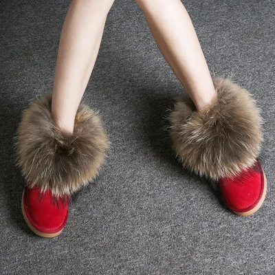 Зимние сапоги; женские теплые кожаные сапоги на овечьем меху; модные удобные сапоги для верховой езды на толстой подошве - Цвет: Красный