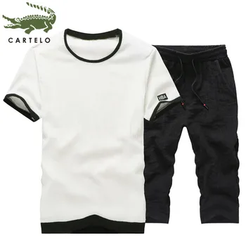 

CARTELO men's clothing new summer fashion comfortable breathable round neck slim casual men's suit мужская одежда