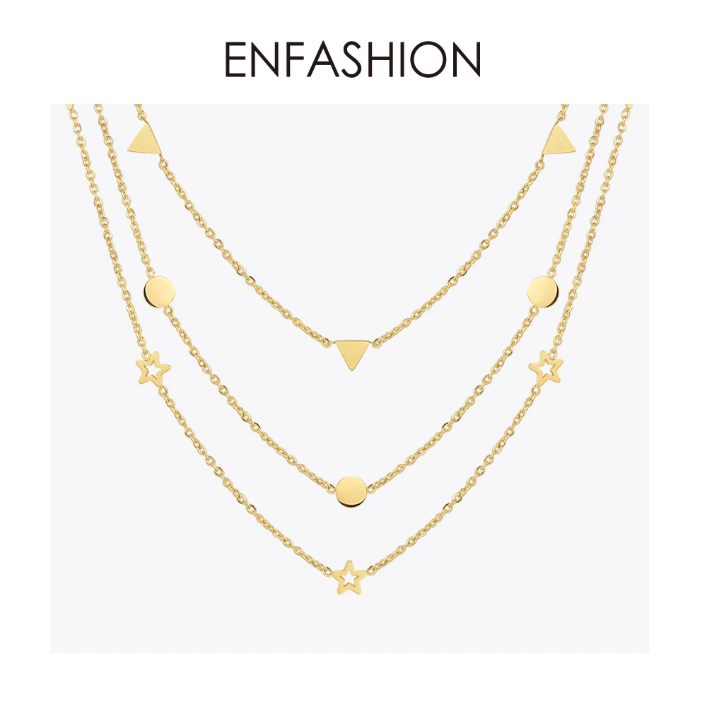 Best Enfashion Geometric Triangle Circle Star Choker Necklace Gold color Necklaces Pendants Stainless Steel Necklace Women chocker