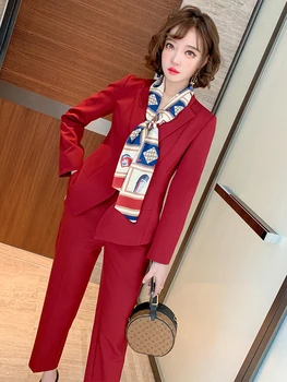 

Temperament commuter slim waist suit jacket + tall and thin straight pants suit women 2020 autumn new