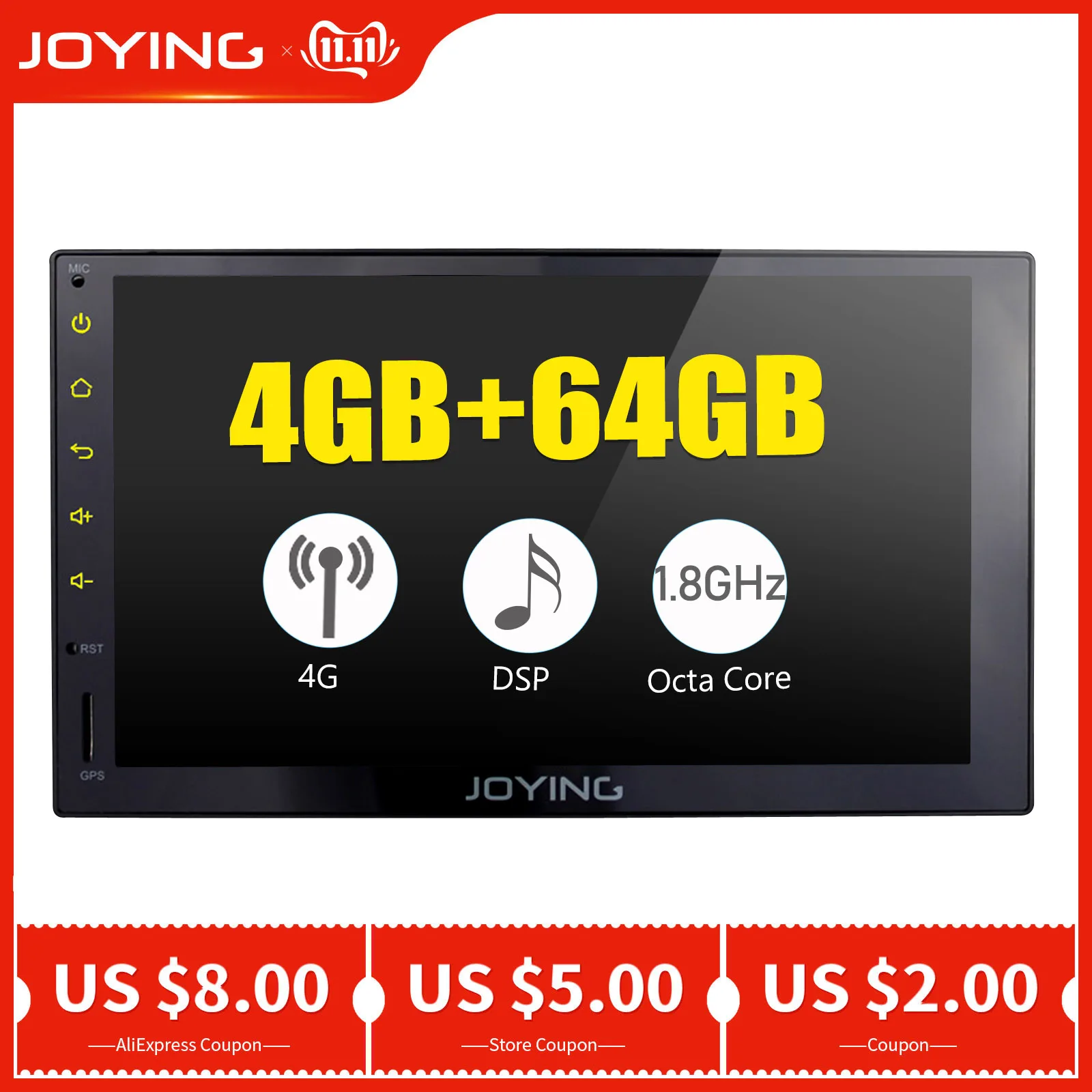 Discount JOYING 4G RAM Android 8.1 2 Din Tape recorder Stereo 7" GPS Player Car Radio Octa 8 Core Head unit support carplay DSP 4G Module 0