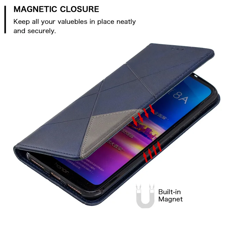Магнитный кожаный чехол-кошелек для huawei Y6, чехол для huawei Honor 8A 8a, JAT-L41, откидная подставка с отделением для карт, чехол для телефона
