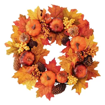 

Autumn Wreath Christmas Decoration Thanksgiving Garland Window Restaurant Home Maple Leaf Decoration Wreath Door-