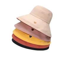 

Autumn Women's Heart Embroidery Sun Bucket Hats For Men Bob Streetwear Wide Brim Panama Cap Fishing Black Winter Fisherman Hat