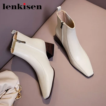 

Lenkisen Chelsea boots concise style comfortable convenient winter keep warm cow leather square toe high heel ankle boots L43