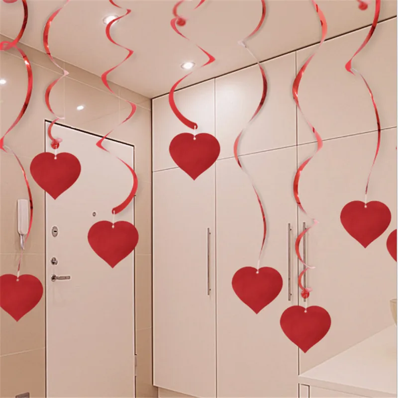 6 unds/pack decoración de la boda Boda amor corazón de techo espiral colgante Garland casa decoración fiesta DIY adornos boda suministros-S