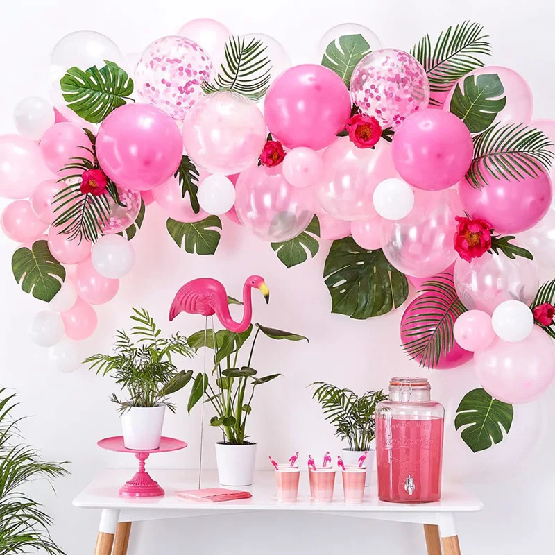 Hawaiian Party Decorations Palm Leaves Bunting Banner Luau Flamingo Summer Tropical Party Decoration Jungle Safari Party Ballons