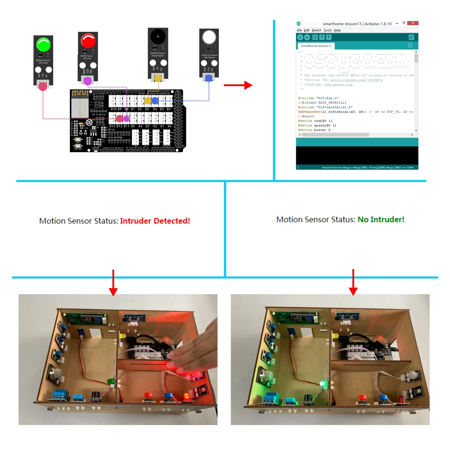 OSOYOO Yun IoT комплект домашней системы безопасности Android/iOS wifi Пульт дистанционного управления умный дом деревянная модель, DIY Iot проекты с обучающим руководством