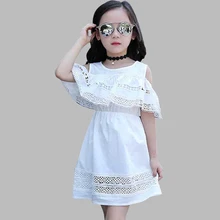 Платье для девочек, кружевные детские пляжные платья для девочек, детское платье с открытыми плечами, новинка года, летняя одежда для девочек 6, 8, 10, 12, 14 лет