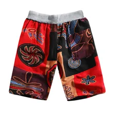 Мужские шорты, модные, повседневные, в этническом стиле, с принтом, свободные, льняные шорты, сексуальные,, пляжные шорты для мужчин