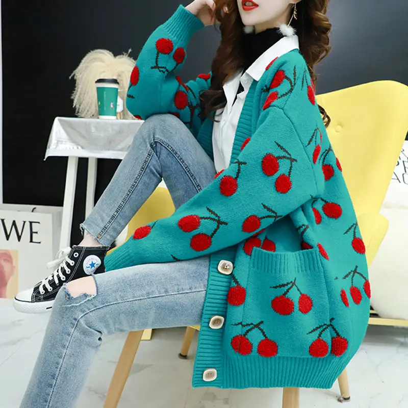 Vangull Fruit Printting Knitted Women Sweater