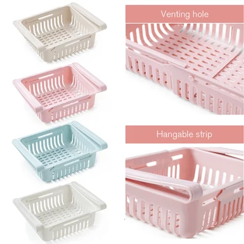 

Refrigerator Partition Finishing Kitchen Organizer Adjustable Storage Rack Fridge Freezer Pull-Out Drawer Organiser Space Saver