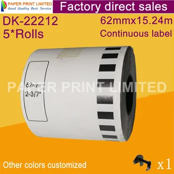 

5 Refill Rolls Generic DK-22212 Label 62mm*15.24M Continuous Compatible for Brother Label Printer White Color DK-2212 DK22212