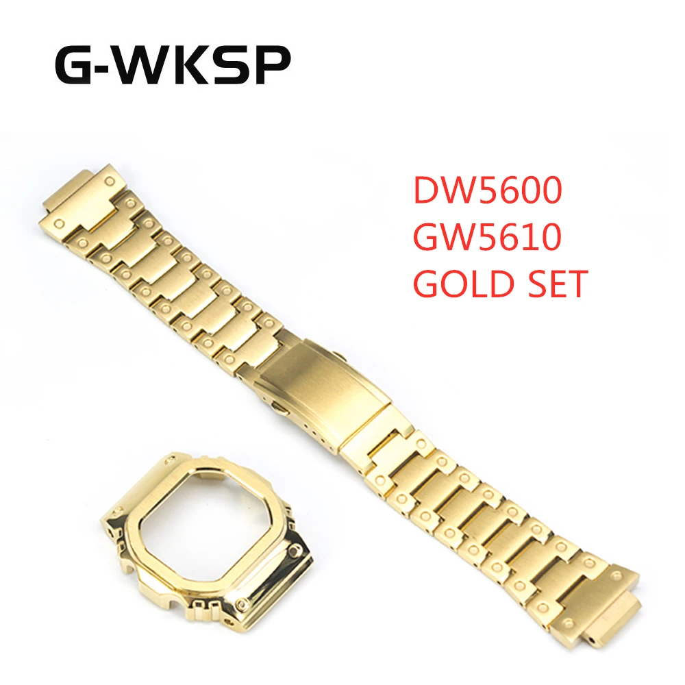DW5600 5610 Золотой обновленный набор ремешок для часов Ремешок металлический чехол для часов из нержавеющей стали/ободок - Цвет ремешка: GOLD SET