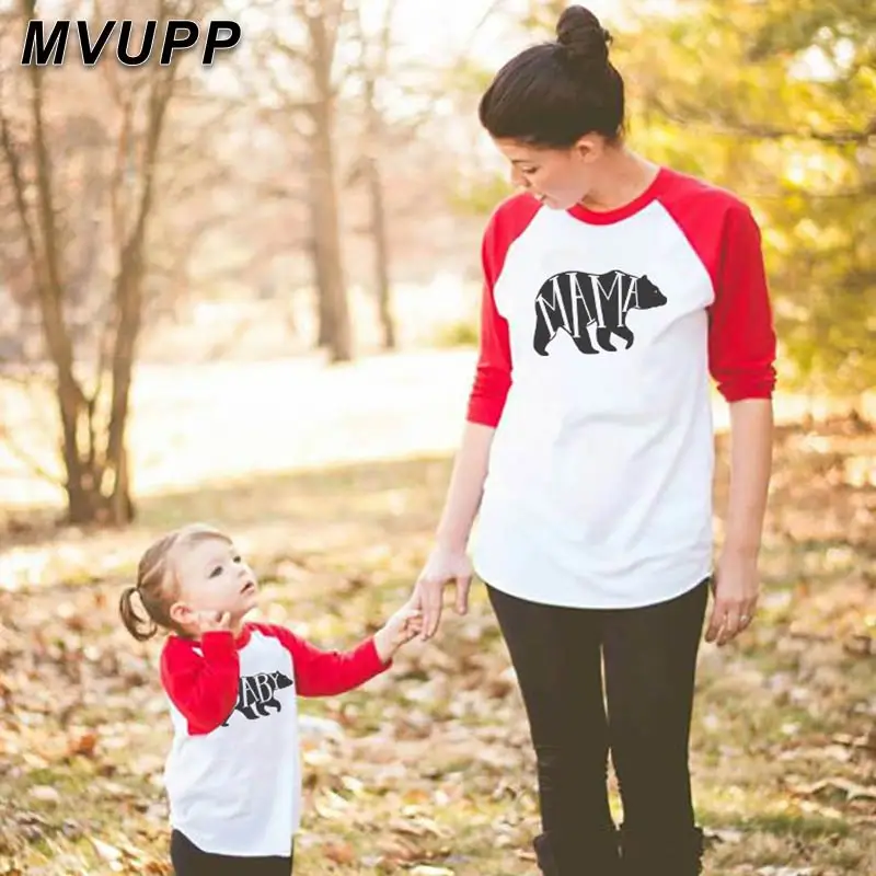 

christmas bear mama papa baby funny family long t shirt patchwork father daughter son daughter matching clothes mommy and me mum