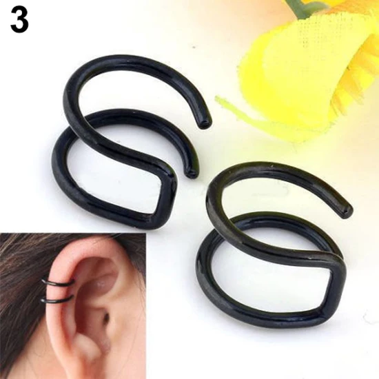 Clip Earrings Stainless Steel 2-Row Fake Cartilage Ear Nose Lip Cuff Clip On Gift