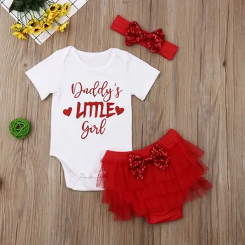 

2020 Toddler Baby Giril Clothes Outfit Letter Print Sweet Set Tutu Mesh Skirt 3PCS
