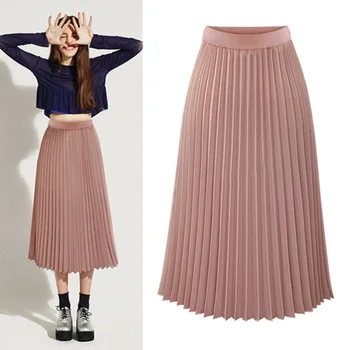 

2020 Spring Women Pleated Skirt Fashion High Waist Elascity Sexy Skirts Female Casual Loose Solid Color Long Party Skirts