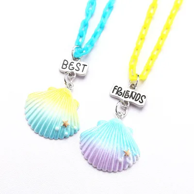 

2PCS/Set Best Friends Shell Children Necklaces Kids Stereo soft simulation Imitation Cake Necklace