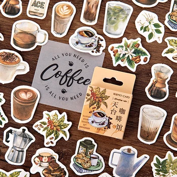 

46 Pcs/box Rooftop Coffee House Decorative Label Diary Handmade Adhesive Paper Flake Japan Sticker Scrapbooking Stationery