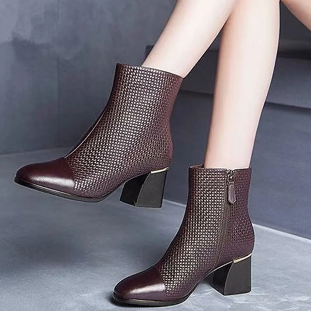 

2019 Hot Sale New Female Boots Fashion Women‘s Thick Heel Comfortable Zipper Casual Shoes Round Toe Booties Chaussures Femme